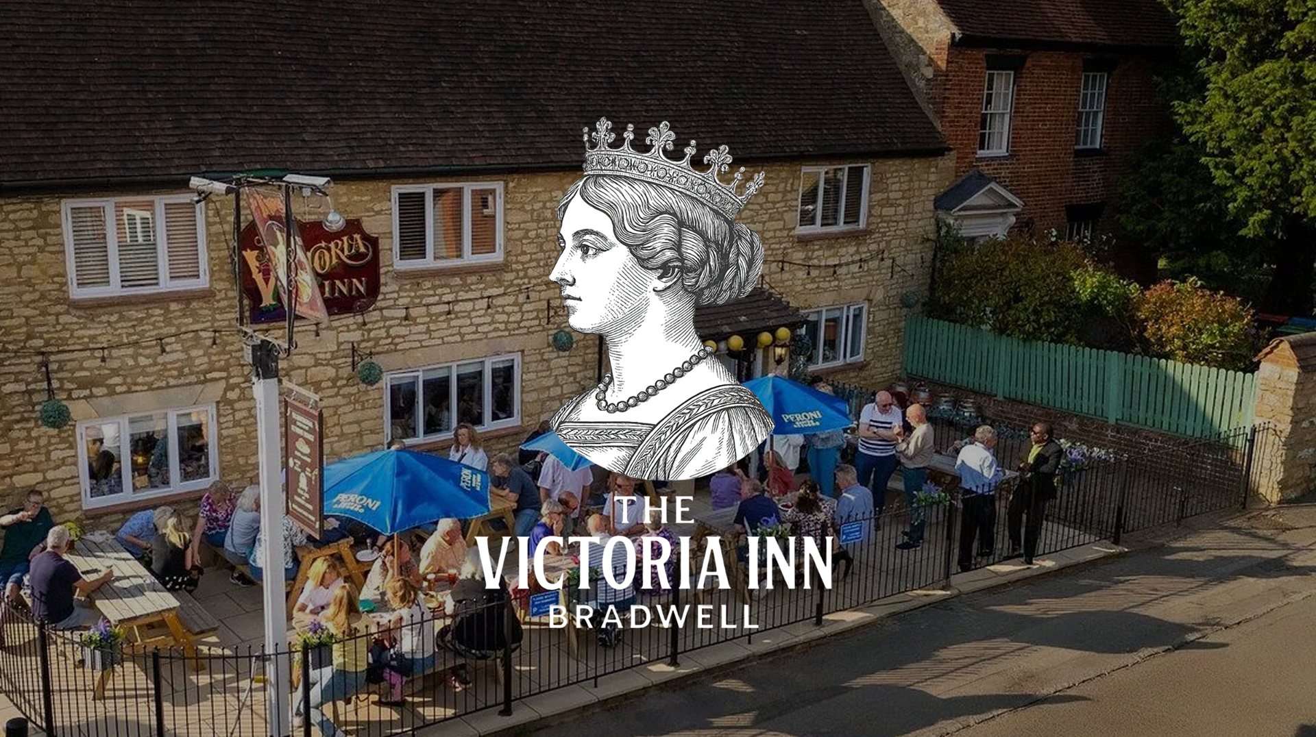 Guests on the front terrace of The Victoria Inn, Vicarage Road